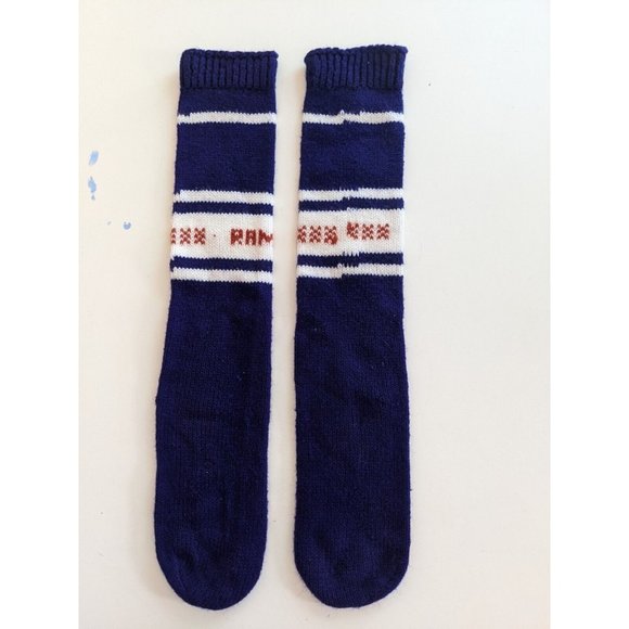 Vintage Hand Knit RAMS Socks Men's Small/Medium Blue Los Angeles Louis Football - Picture 1 of 12